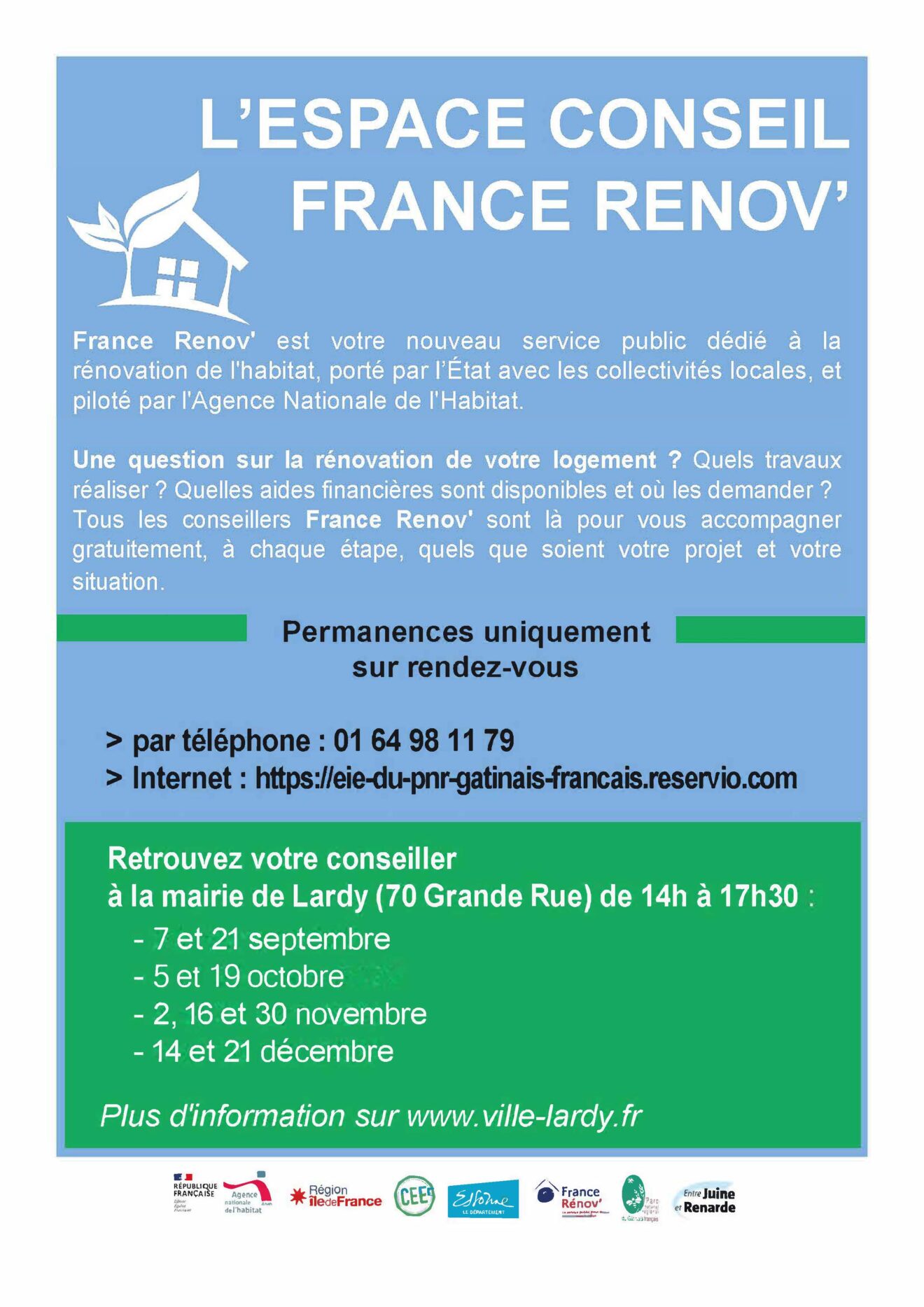 France Renov permanences LARDY - sept-octobre-nov-dec